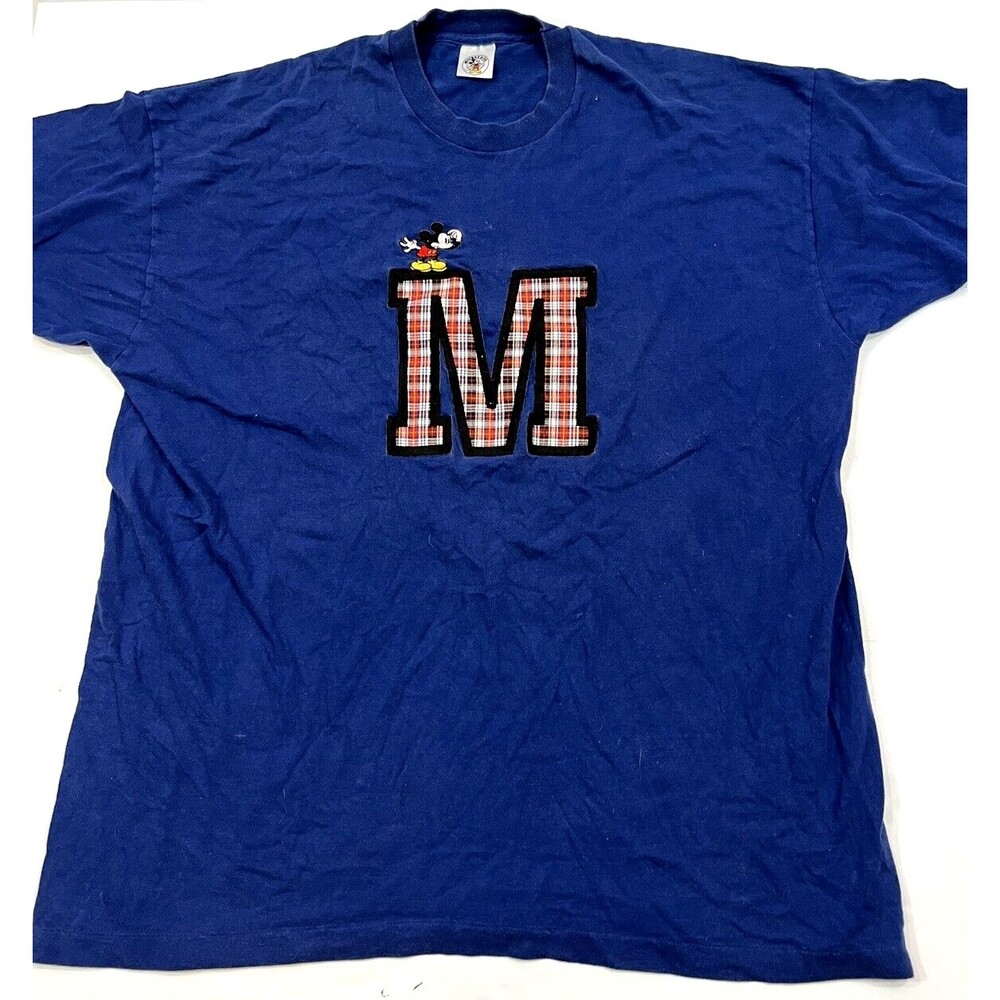 Vintage 90s Disney Mickey &‎ Co Tee XXXL Plaid Applique USA Made M Single Stitch